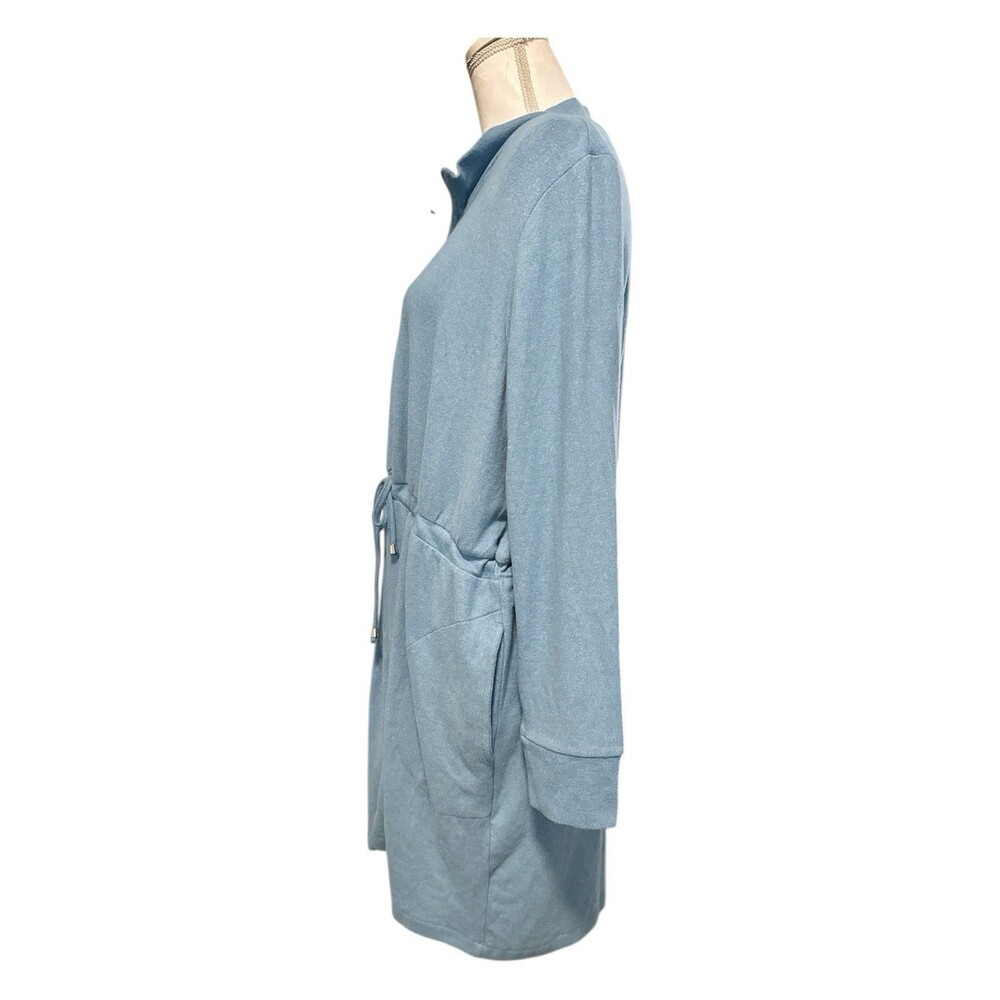 Soft Surroundings Eleve Zip Front Hacci Knit Dress Jacket Blue Drawstring Pocket - Picture 3 of 5